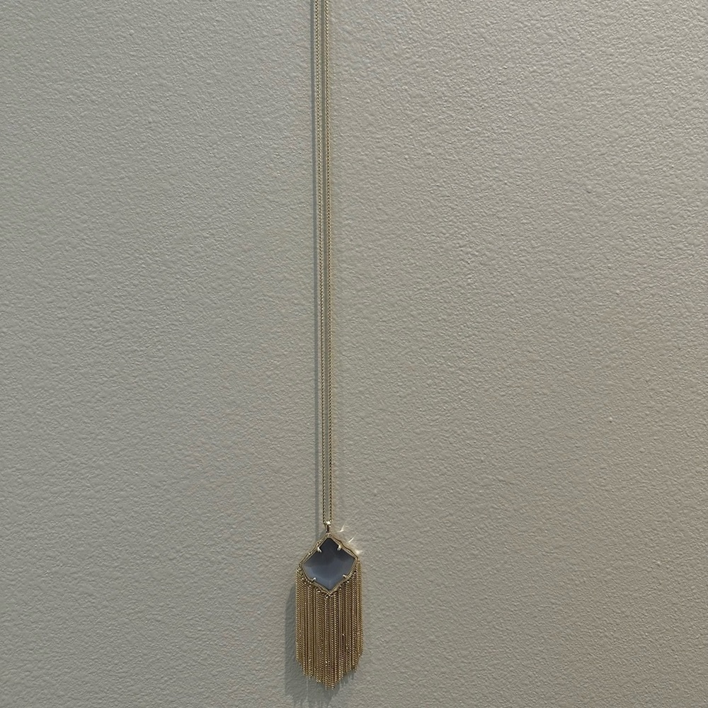 Kingston Gold Long Pendant Necklace In Slate Cats Eye - Picture 6 of 8